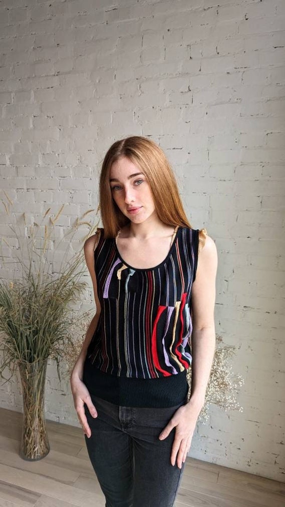 Christian Lacroix, vintage 90s CHRISTIAN LACROIX knit top. multicolor striped ruffles blouse