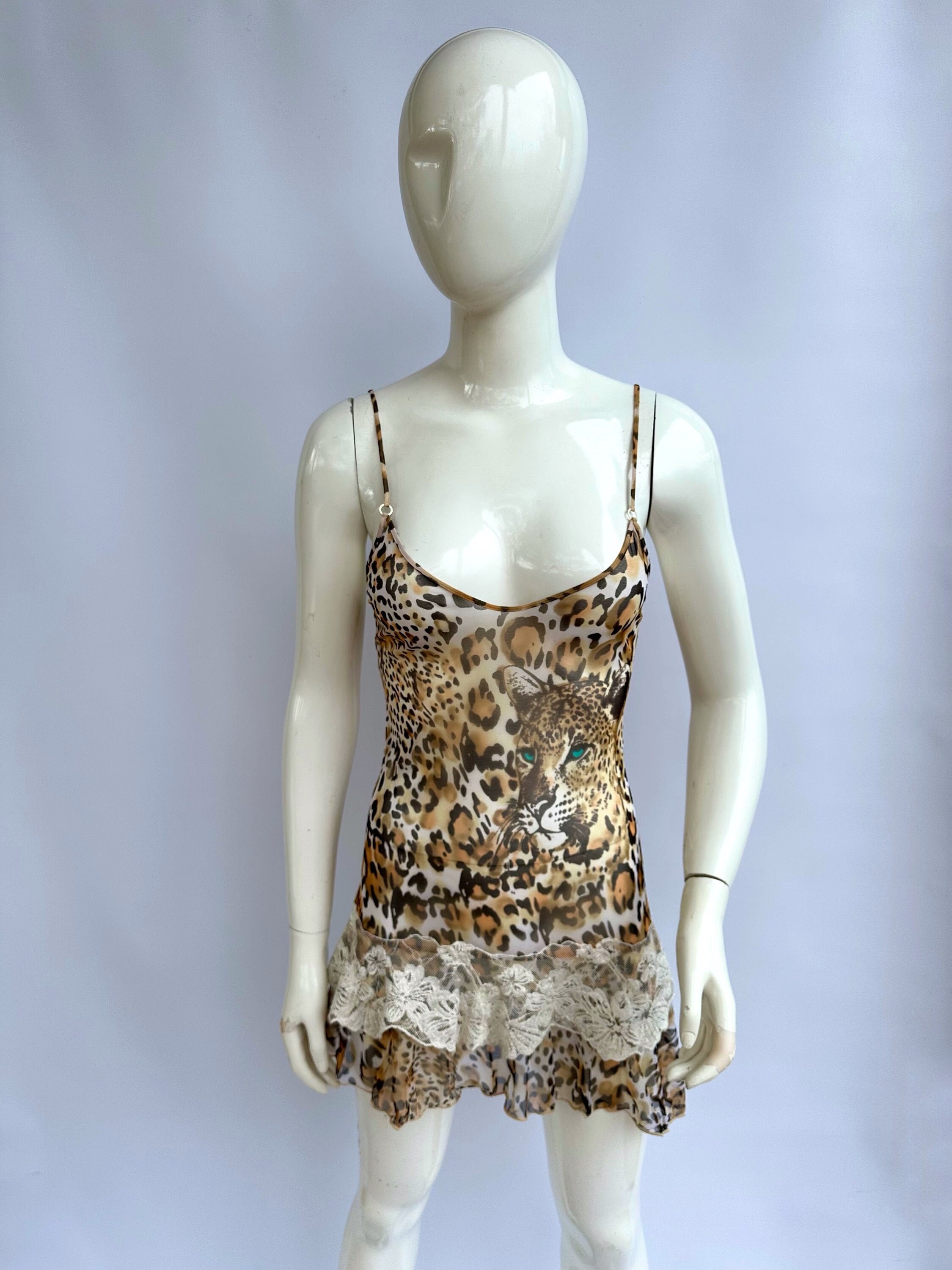 Y2k Vintage La Perla Leopard Sheer Slip Dress, Animal