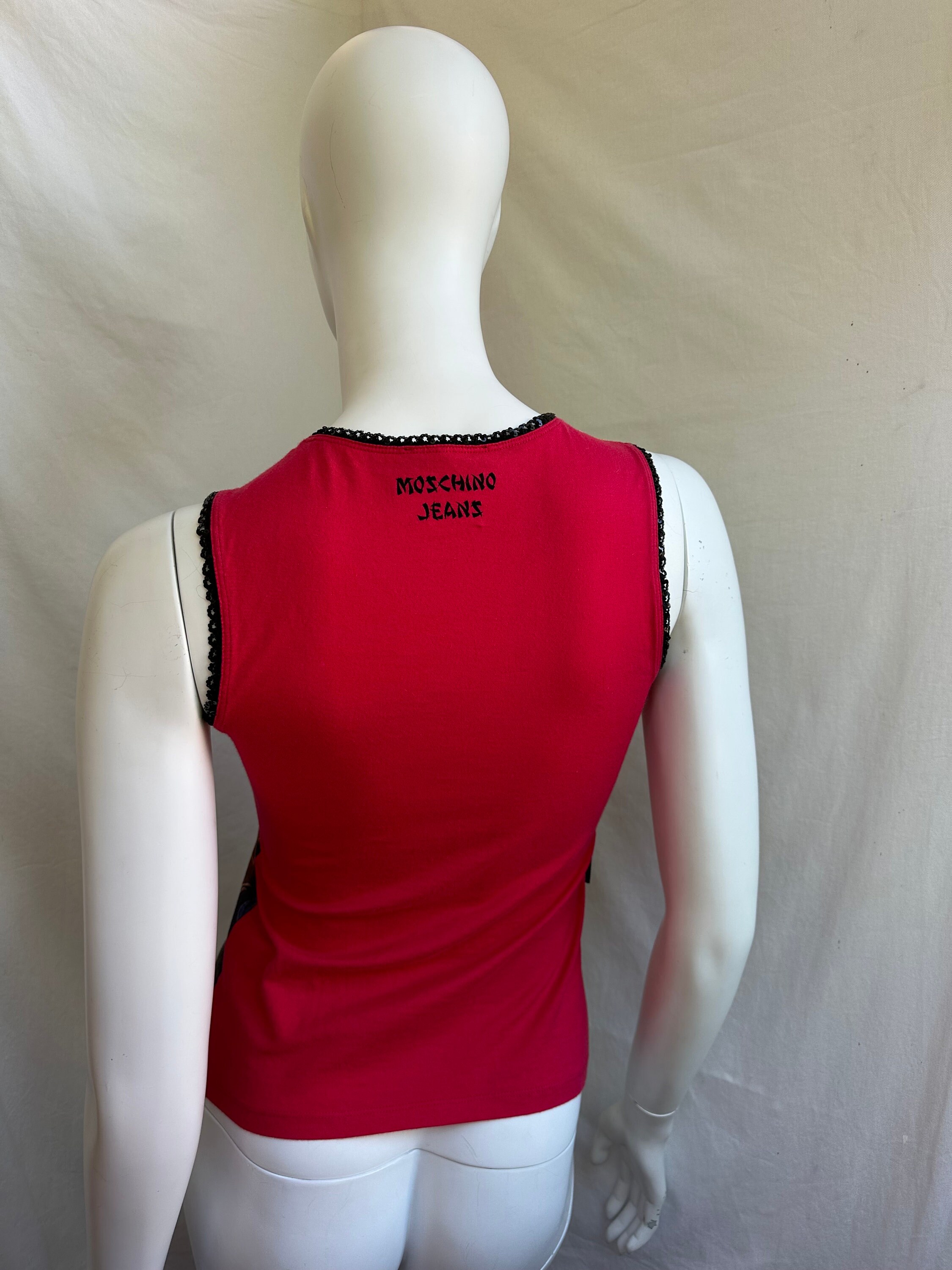 Y2K MOSCHINO モスキーノ リボン タンクトップ Y2k Vintage Moschino Red Tank Top, Japanese Woman Geisha