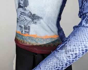 Vintage 90s Kenzo Blue Mesh Top, Native Long Sleeve Top