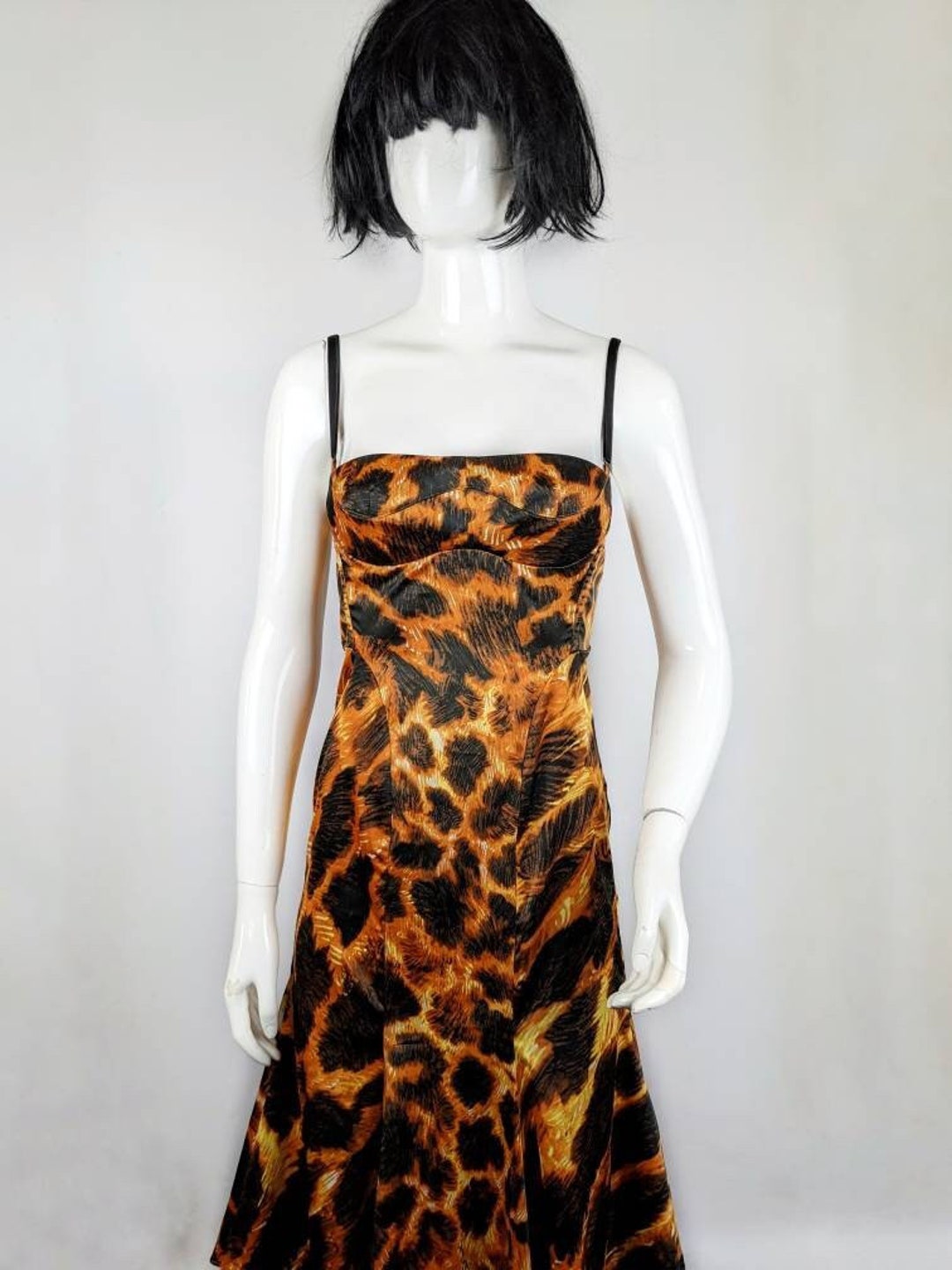 Y2k Vintage Just Cavalli Orange Animal Dress, Satin Maxi