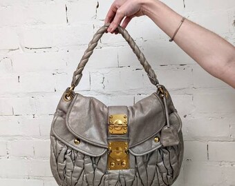 Y2k Vintage MIU MIU Leather Handbag. Grey Quilted Shoulder Y2k Vintage MIU MIU Leather Handbag. Grey Quilted Shoulder