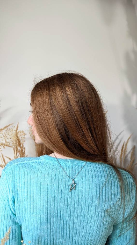 Y2k Vintage THIERRY MUGLER Silver Necklace. Star Pendant With Dark