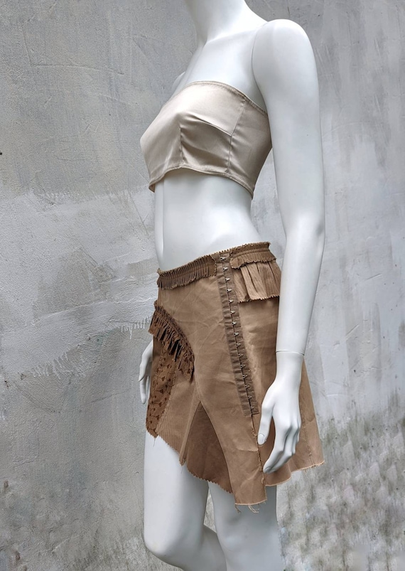 y2k vintage PLEIN SUD wrap mini skirt. beige asym… - image 2