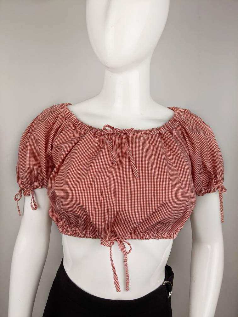 vintage 90s MOSCHINO crop top. red check pattern blouse. provence style top