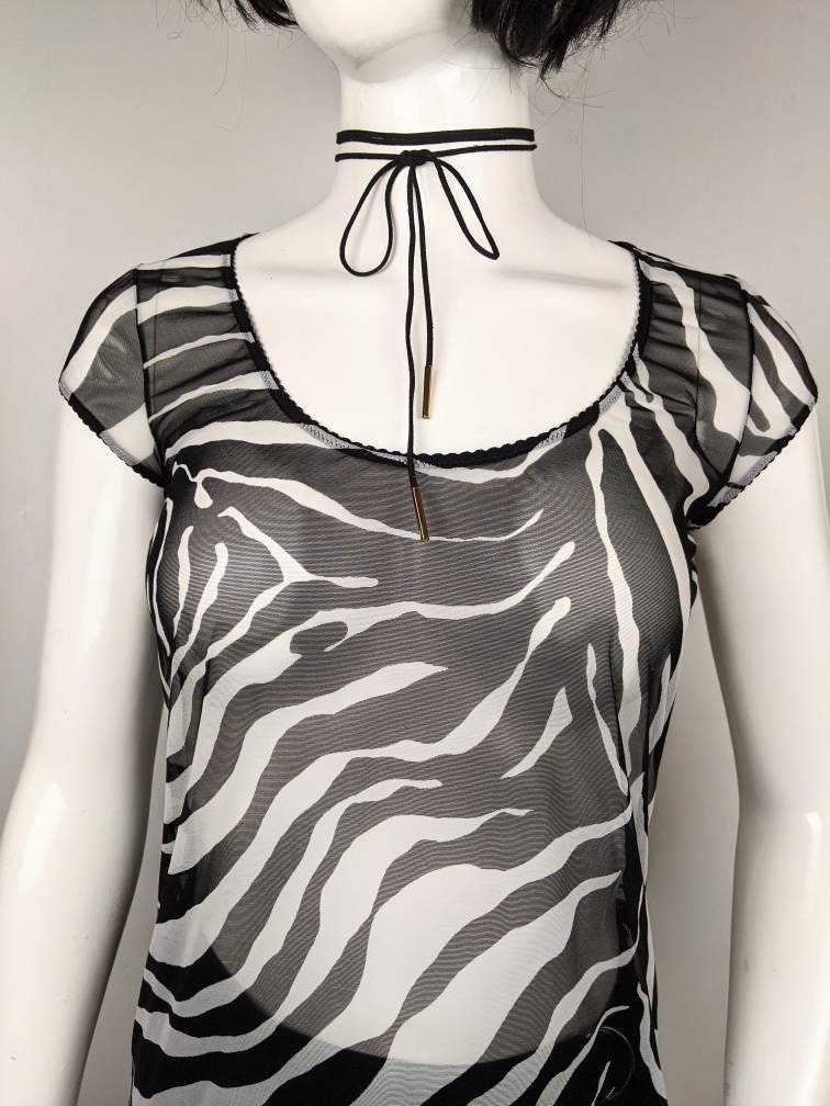 Y2K Vintage Dolce Gabbana Zebra Mesh Top, Czarno-biała