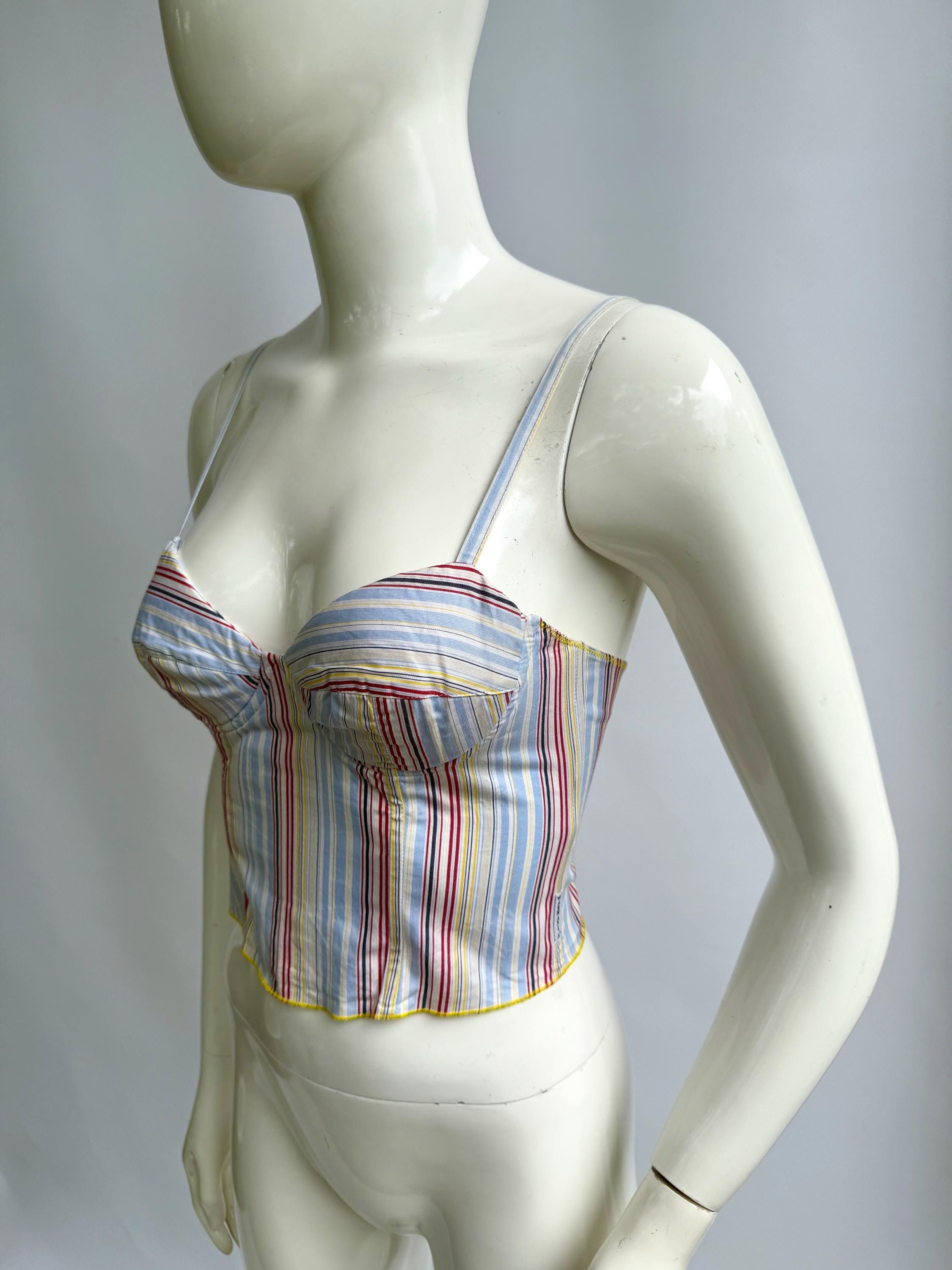 トップス Y2K Archive Armani J Corset Bustier Top Y2k Vintage Armani Jeans Bustier, Multicolor Striped Cotton Corset