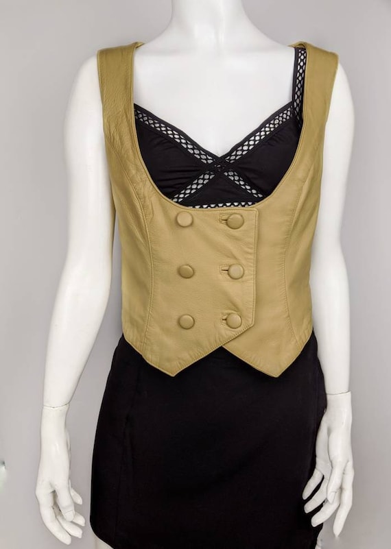 vintage 90s MOSCHINO leather vest. beige button c… - image 1