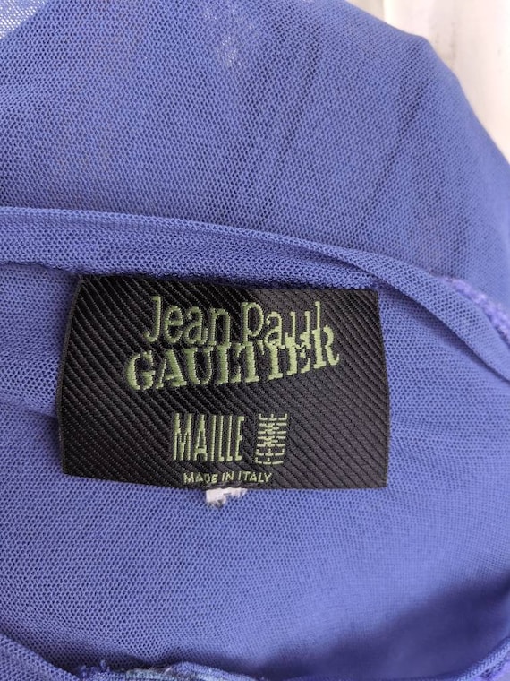 Vintage 90's JEAN PAUL GAULTIER Mesh Top. Blue Sheer Long Sleeve 