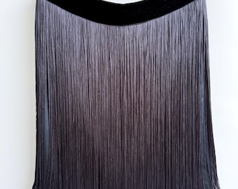 Y2k Vintage Emporio Armani Fringe Skirt, Black Midi Pencil Skirt