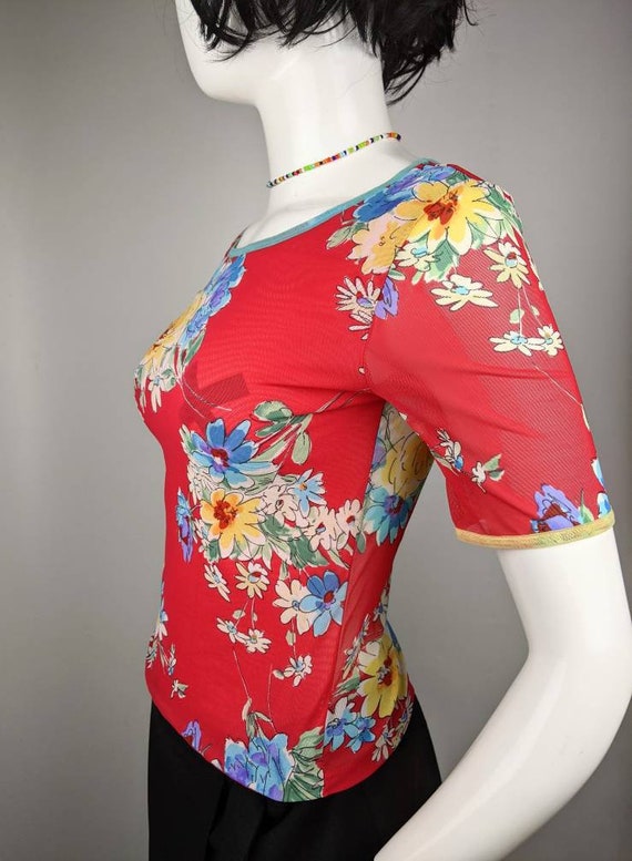 vintage 90s LA PERLA mesh top floral print. botan… - image 2