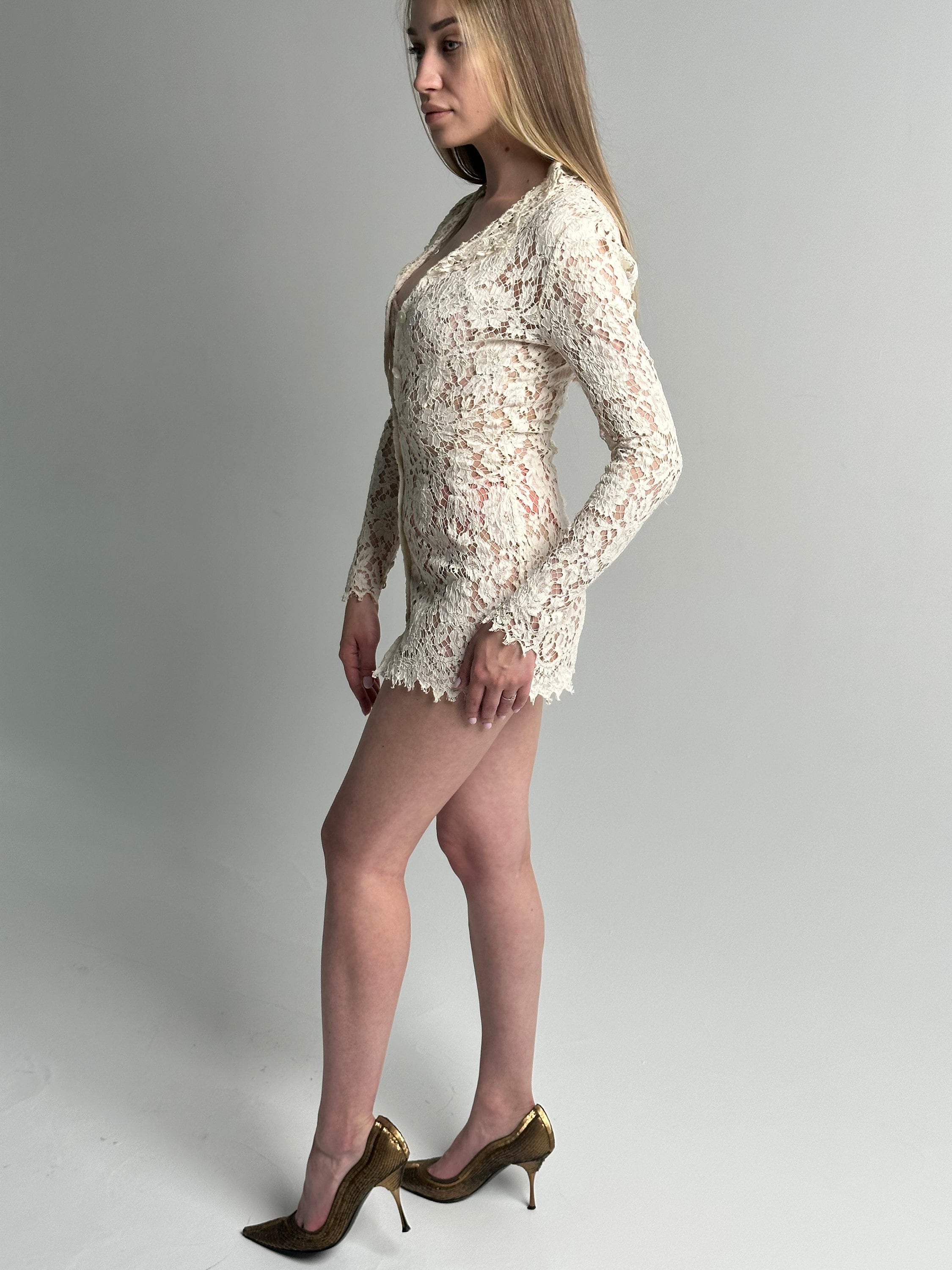 Antique lace mini oneーpiece エミリアウィズ Vintage 90s Lolita Lempicka Lace Extra Mini Dress, White