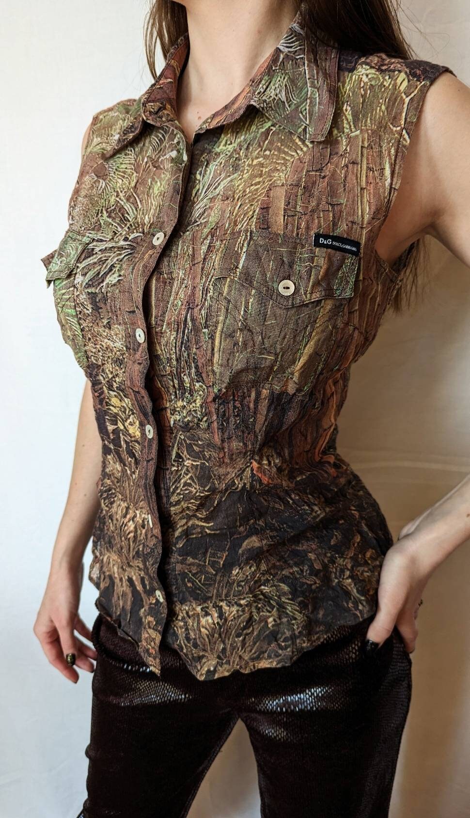 Vintage 90s DOLCE GABBANA Shirt. D&G Overprint Camouflage Button 