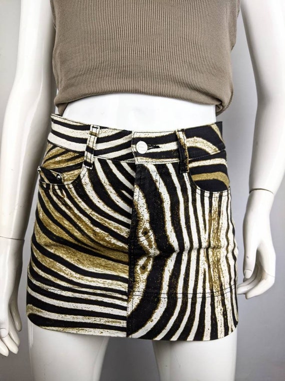 Y2k Vintage Just Cavalli Tiger Skirt, Animal Print Denim Mini