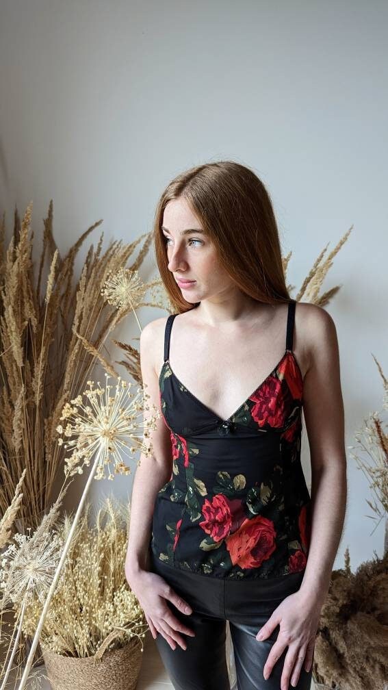 Y2k Vintage DOLCE GABBANA Floral Bustier. DG Red Rose Top
