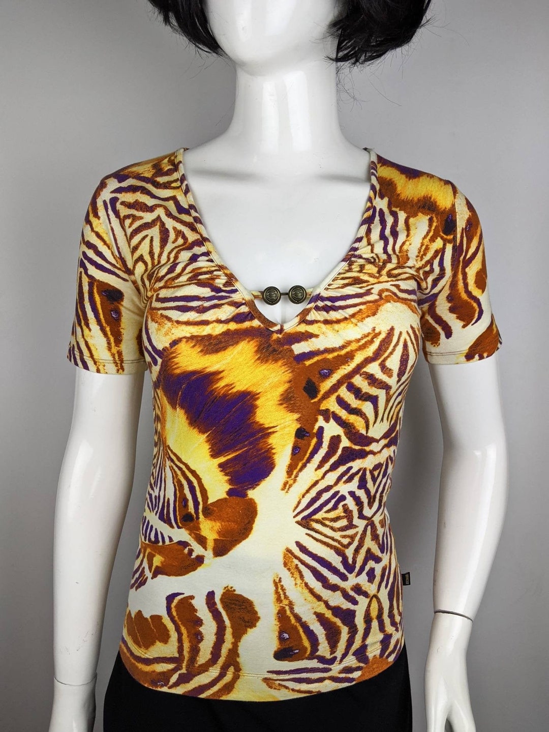 just cavalli トップス Vintage 90s JUST CAVALLI Top Animal Print. Orange Zebra