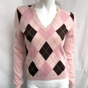 Vintage Valentino Pink Wool Knit Argyle Top