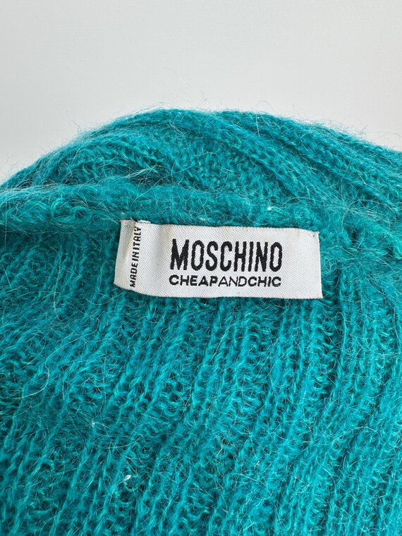 Y2k Vintage Moschino Turquoise Knitted Sweater, Wool Crochet Top