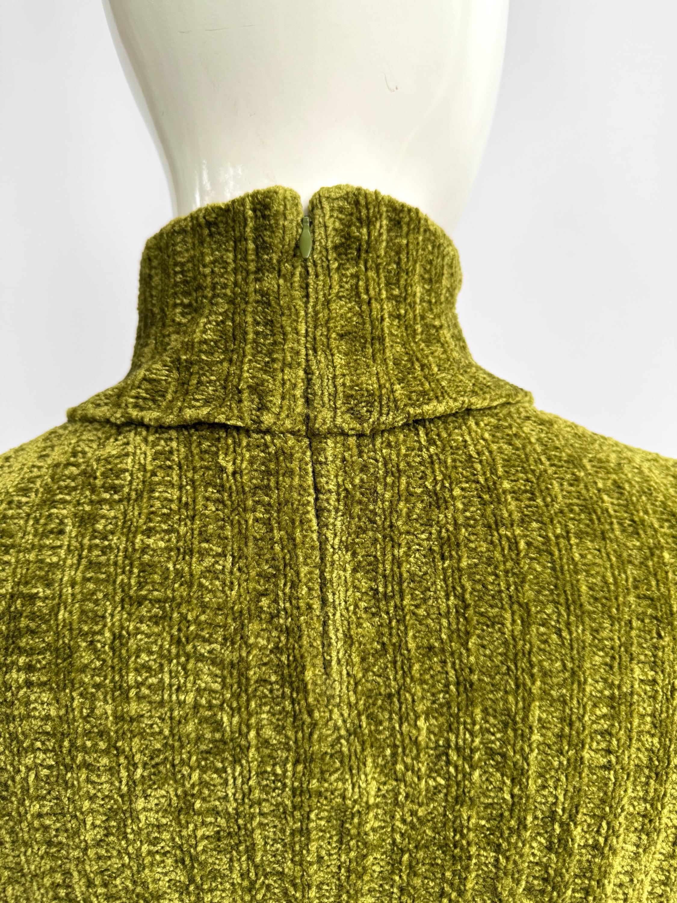 Vintage DKNY Olive Green Turtleneck Sweater, Ribbed Cropped
