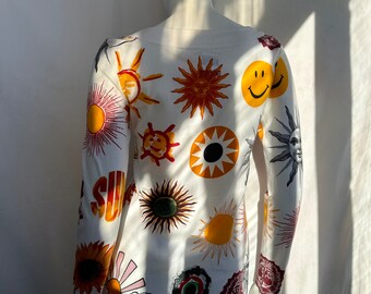 Vintage 90s Moschino Sun Print Top, Multicolor Long Sleeve