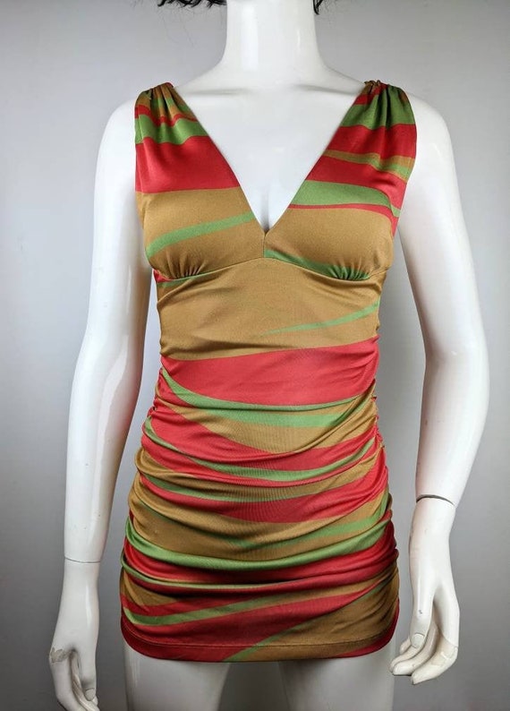 y2k vintage FERRE striped dress. green red beige … - image 1