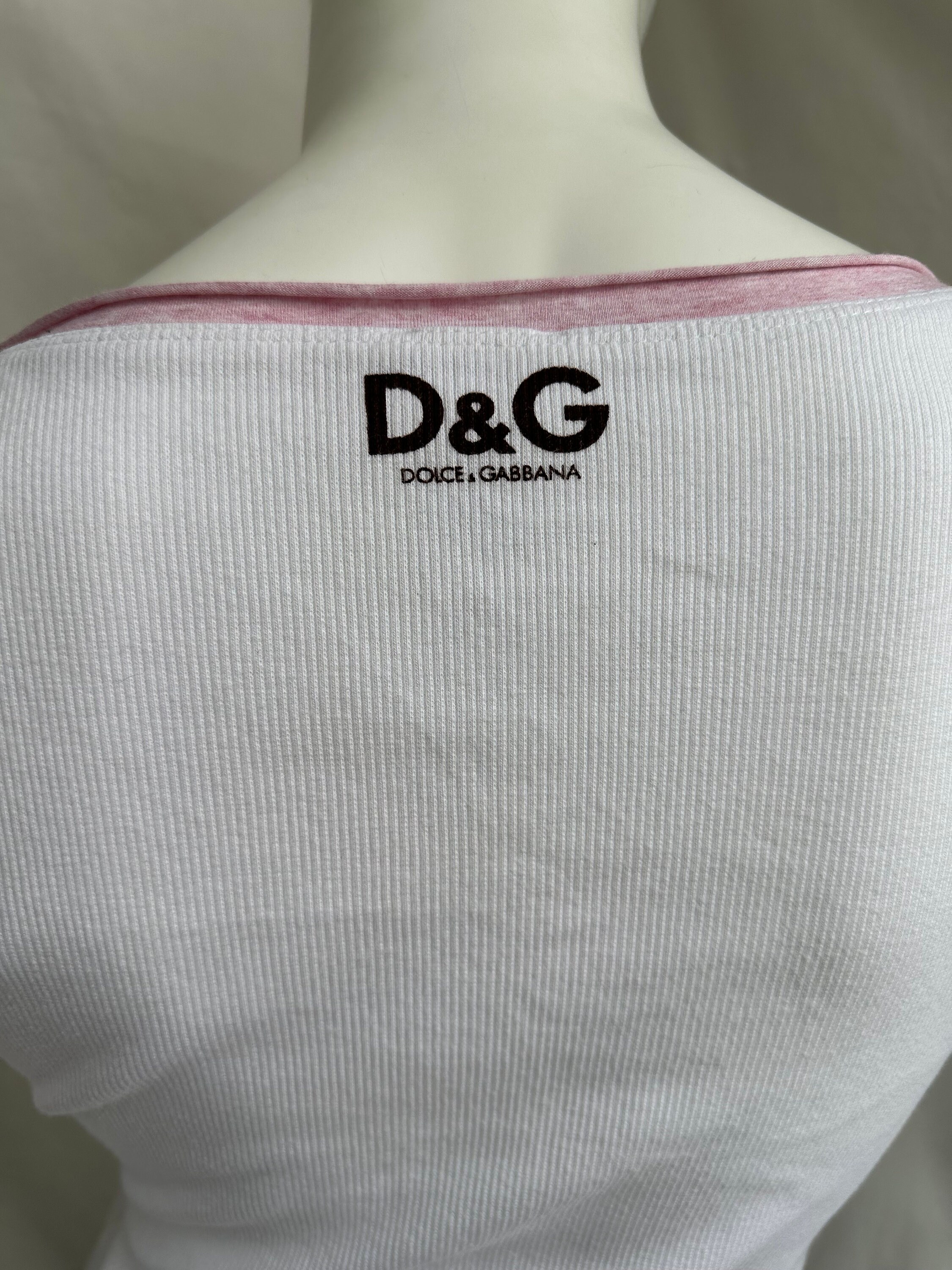 DOLCE & GABBANA カフヘムテハトトラウサ FTB72TFUBAJ N0000 Y2k Vintage DOLCE GABBANA Ribbed Top. D&G Freedom Print T