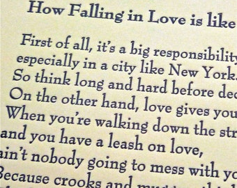 Letterpress Broadside of “How Falling in Love is like Owning a Dog," by Taylor Mali