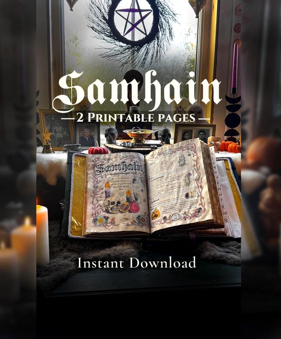 Samhain: a Season of Shadows and Flame | Colouring Pages set | Witchcraft Grimoire Insert | Book of Shadows Printable,A4 and US, pdf and png