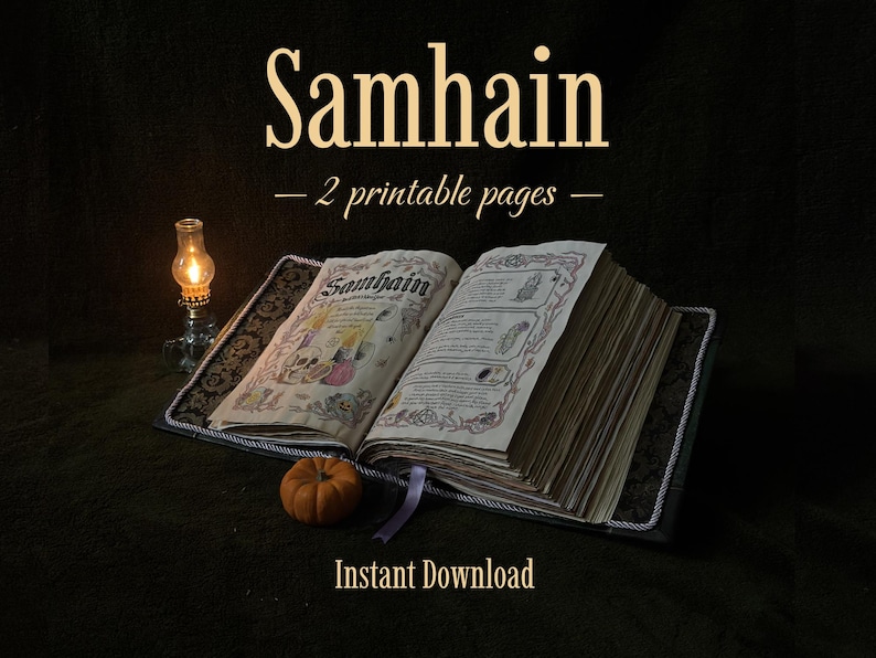 Samhain: a Season of Shadows and Flame | Colouring Pages set | Witchcraft Grimoire Insert | Book of Shadows Printable,A4 and US, pdf and png image 1