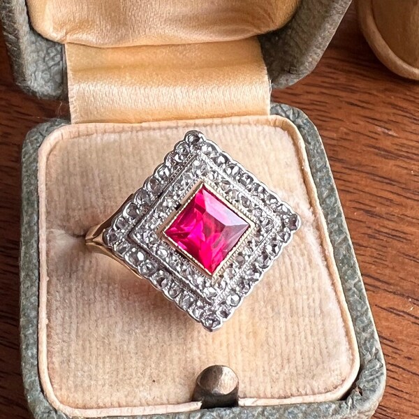 Square sparkle halo ring rose gold Outlet