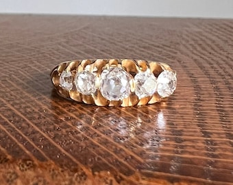 1 Carat Victorian ANTIQUE Five Stone Stacker Band 18k Gold Ring Old Mine Cut DIAMONDS Transitional Buttercup Belcher Stack Romantic Gift OmC