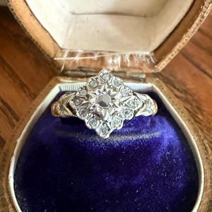 TULIP Floral Square Rose Cut DIAMOND Cluster Halo French Antique Ring 18k Gold Victorian Art Nouveau Belle Epoque Romantic Gift Stacker