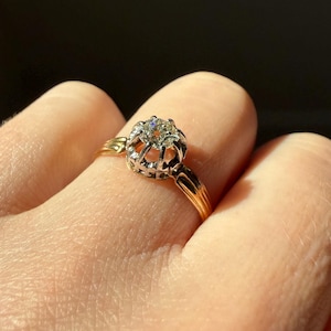 ANTIQUE .4 Carat Old MiNE Cut DIAMOND Ring 18k Gold Solitaire Engagement Minimalist Stacker OMC Warm Victorian Classic Ornate Prongs