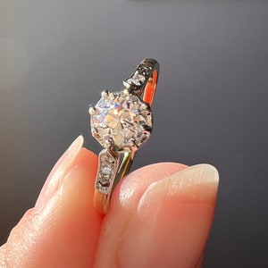 Sparkling .5 Carat Old European Cut Engagement Ring Solitaire with Rose Cut Accents 18k Gold Platinum French Antique Victorian Edwardian OEC