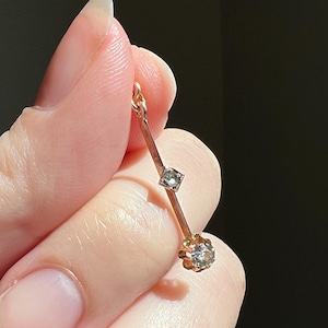 VICTORIAN Antique Old Mine Cut DIAMOND Rose Cut Dangle PENDANT Linear Charm 18k Gold 10k Loop French Belle Epoque Buttercup Minimalist Gift