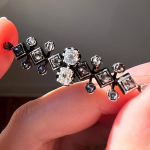 Antique 1.4 Carat Diamond Special RECTANGULAR Old Mine & Table, Rose Cut Georgian Geometric 18k Gold Silver Solid Brooch / Pendant Connector