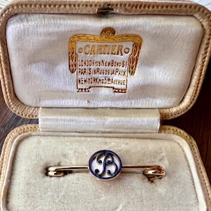 CARTIER Antique Rare BOXED Dated 1912 Letter B Initial Safety Pin Pendant Charm Holder Connector Extender Art Nouveau Brooch Special Gift