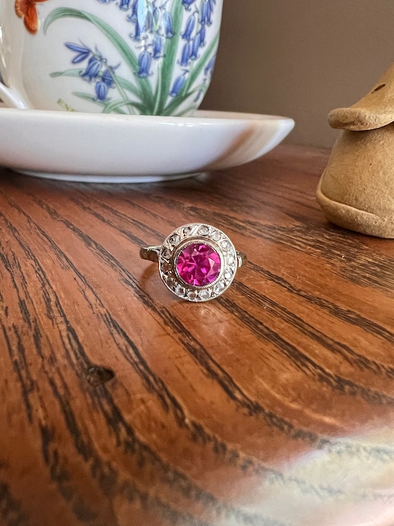 Antique French Old Cut Pink RUBY 14 Rose Cut DIAM… - image 1