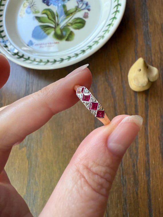 Geometric Antique Four Stone Square RUBY Rose Cut… - image 5