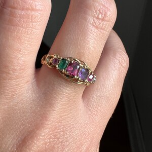 REGARD Ring Antique VICTORIAN 18k GOLD Ruby Emerald Garnet Amethyst Diamond Band Stacker Romantic Gift Love Token Colorful Stacker Acrostic