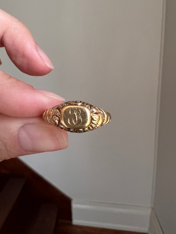 French Antique GEORGIAN Era Embossed Signet Ring 1
