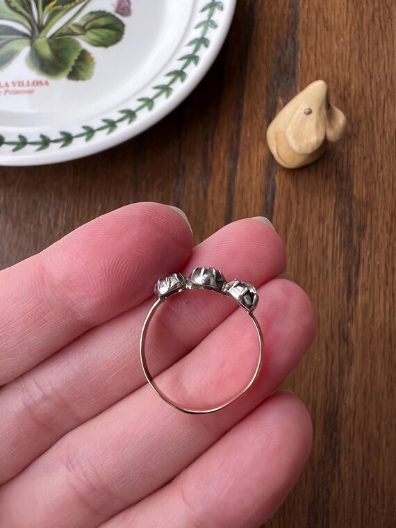 Old Cut PASTE Three Stone Ring Stackable Band Fre… - image 4