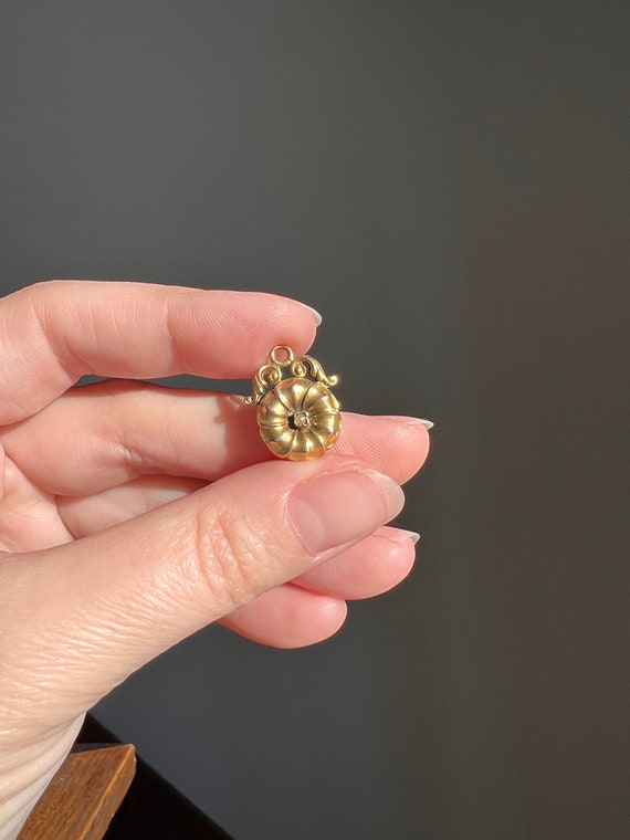 FLOWER Figural ANTIQUE Charm 14k Gold Pearl Pendan