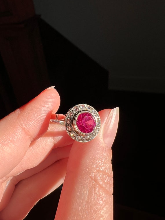 Antique French Old Cut Pink RUBY 14 Rose Cut DIAM… - image 3