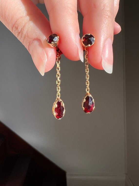 TEARDROP Perpignan GARNET 18k GOLD Rose Cut Studs 