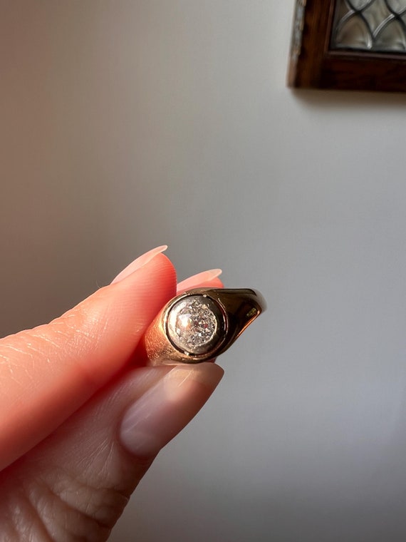 Antique .5 Carat Old Mine Cut DIAMOND Gypsy Ring 18k Gold Band Solitaire Platinum Halo Bullseye Target French Stacker Gift OMC Unisex Man Or Etsy
