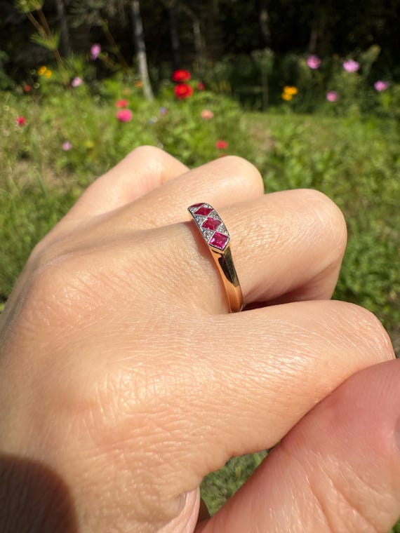 Geometric Antique Four Stone Square RUBY Rose Cut… - image 2
