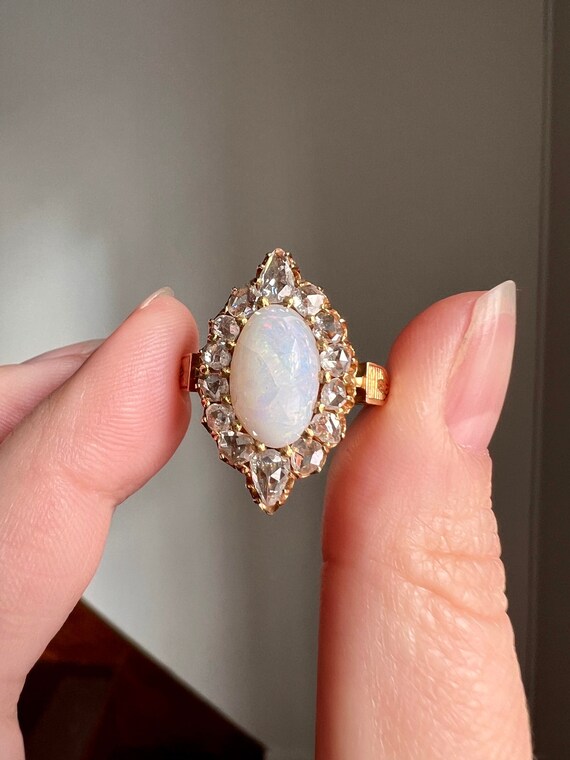 PEAR 1 Carat Rose Cut Diamond Halo Large OPAL Fren