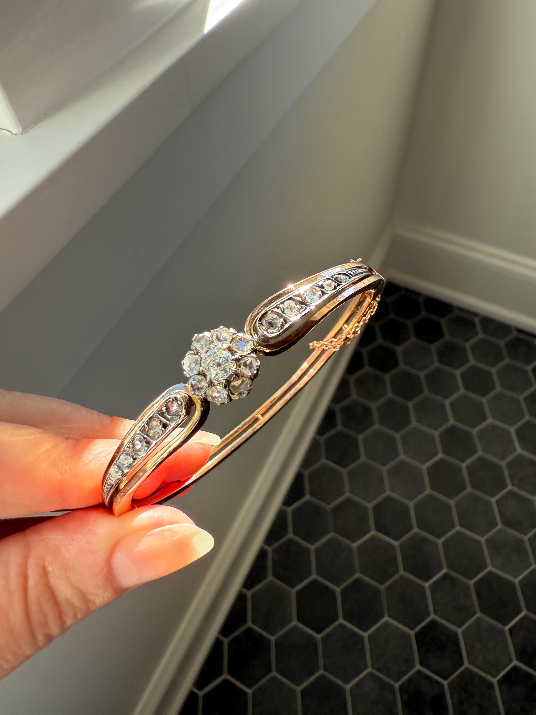 Bracelet Art Déco - Or 14k Et Argent - Diamant Old Mine - Vintage France