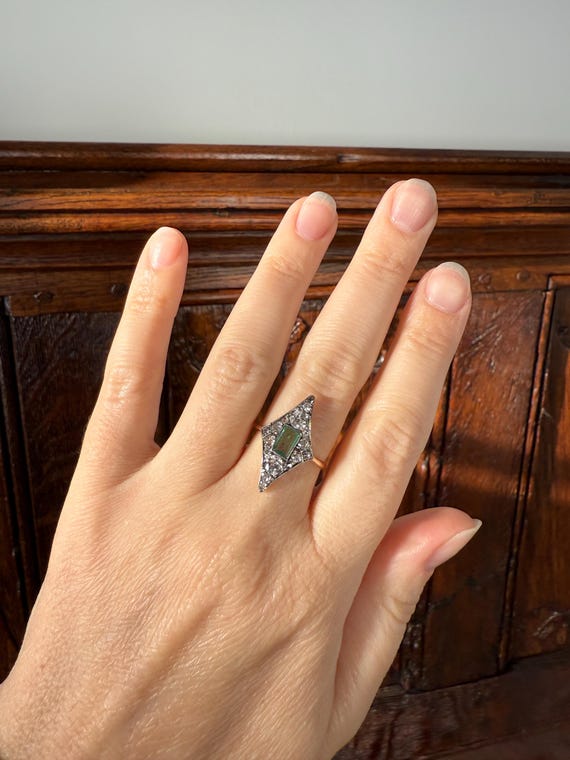 Dramatic Kite Shaped Panel Ring Green Natural Eme… - image 5